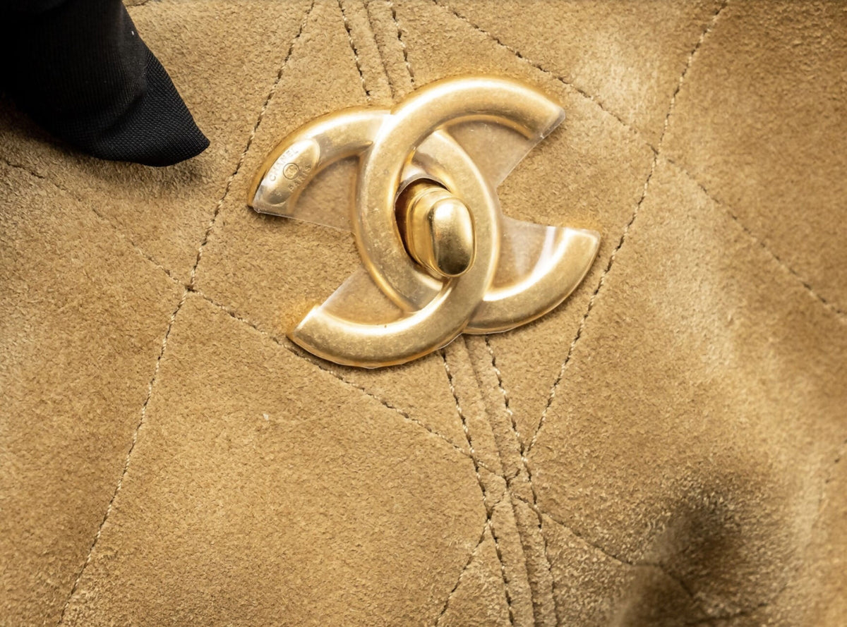 CHANEL Small Shopping Bag Beige Suede / BlackShiny Lambskin