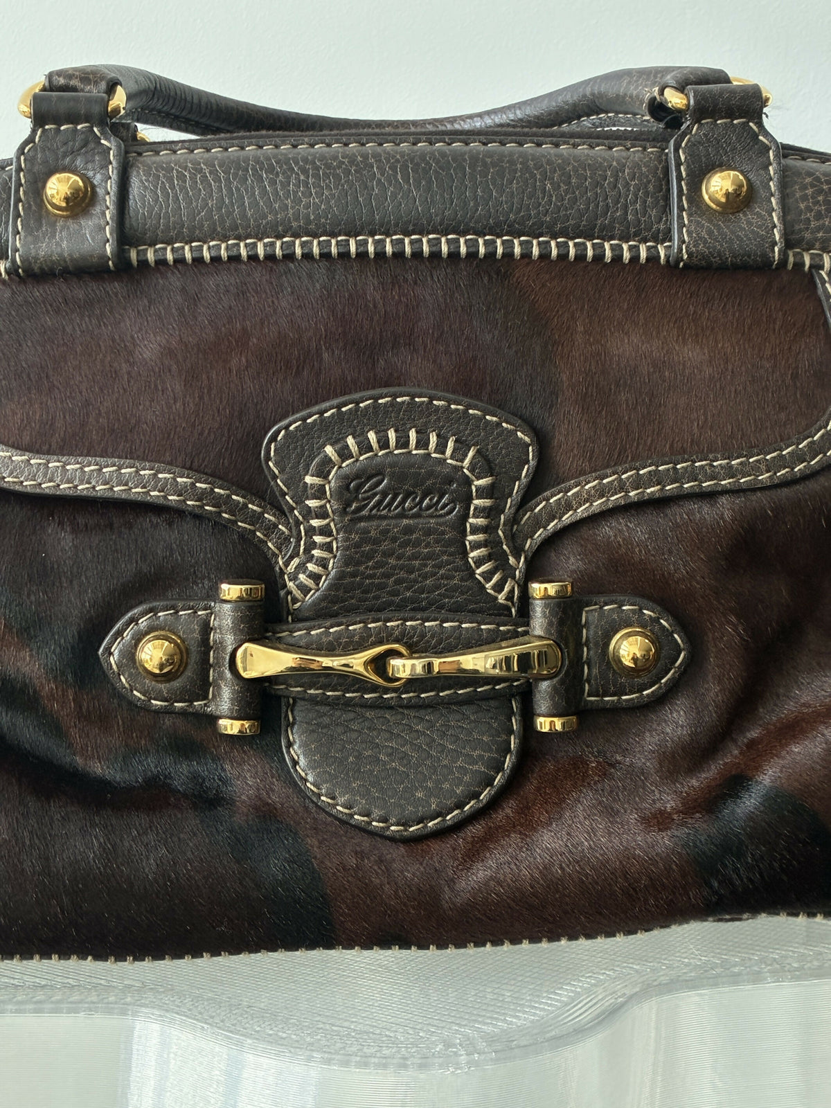 Gucci Vintage Horsebit Pony Hair Boston Bag