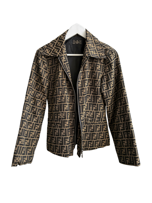 Fendi Vintage Brown Zucca Monogram Zip-up Jacket
