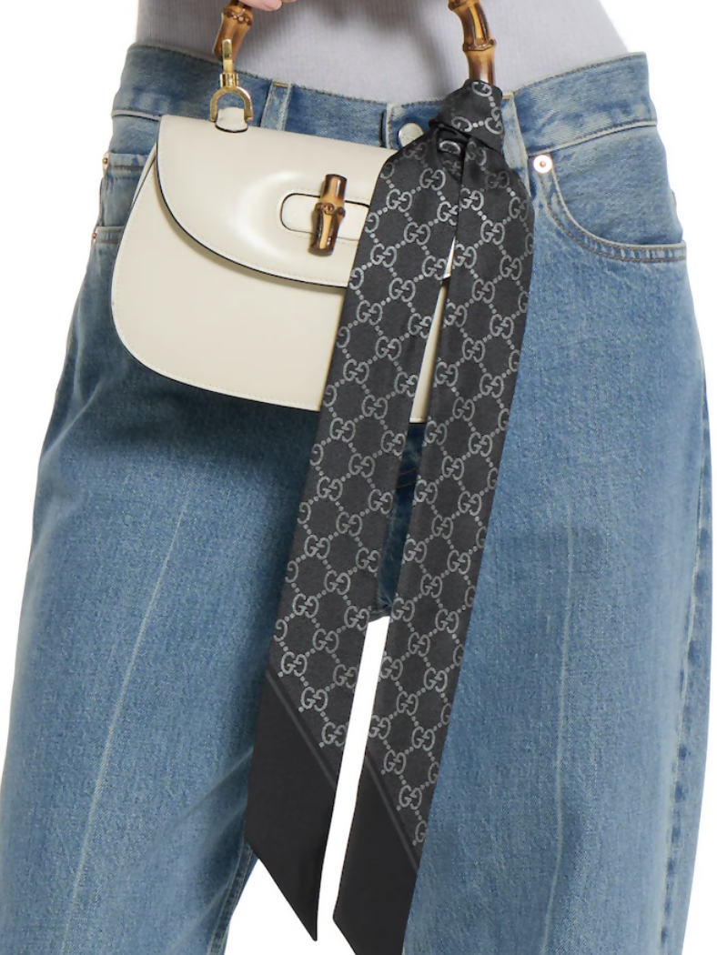 Gucci GG Monogram Black Silk Scarf