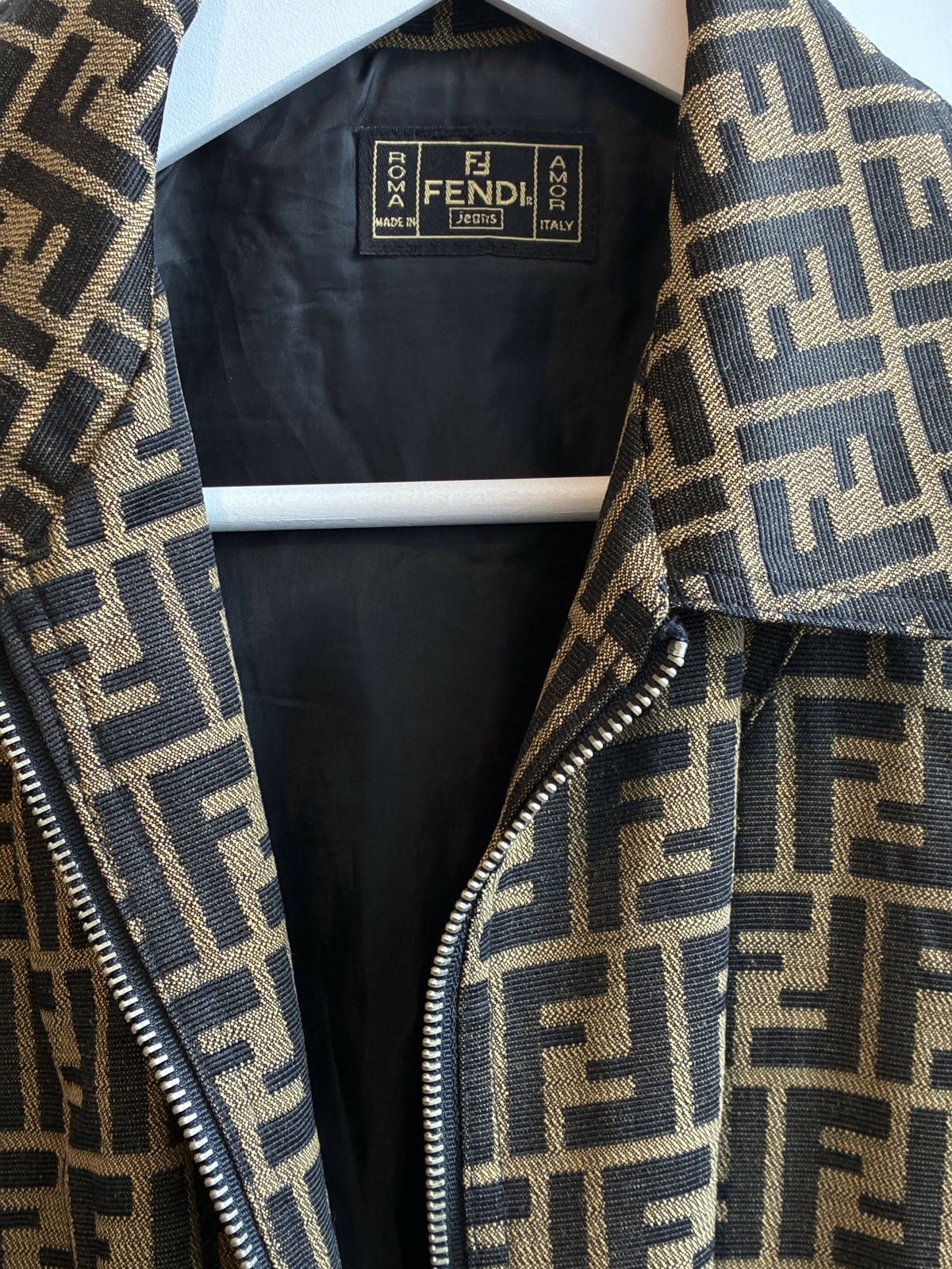 Fendi Vintage Brown Zucca Monogram Zip-up Jacket