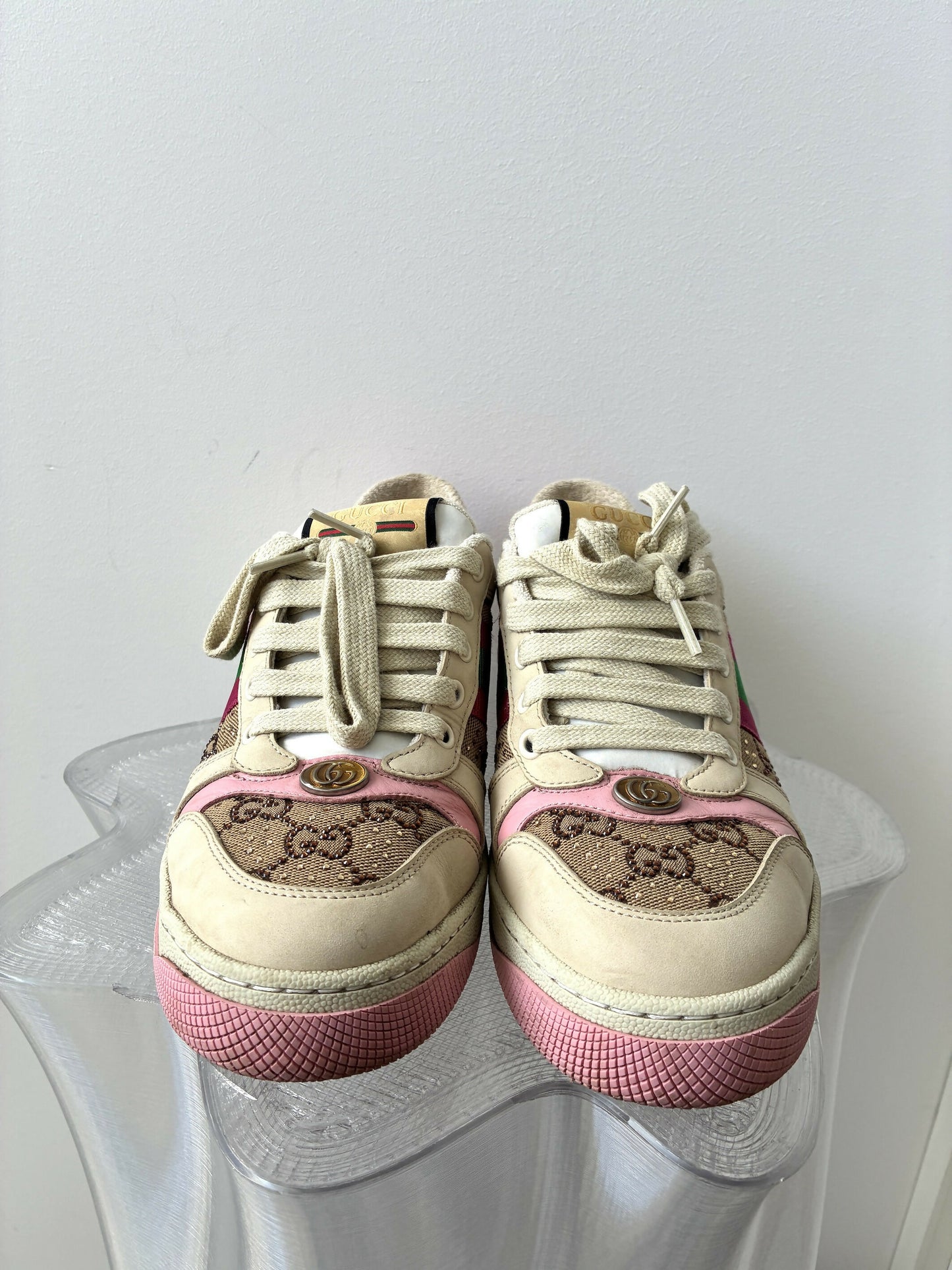 Gucci Women's Screener Off White And Pink Sneakers