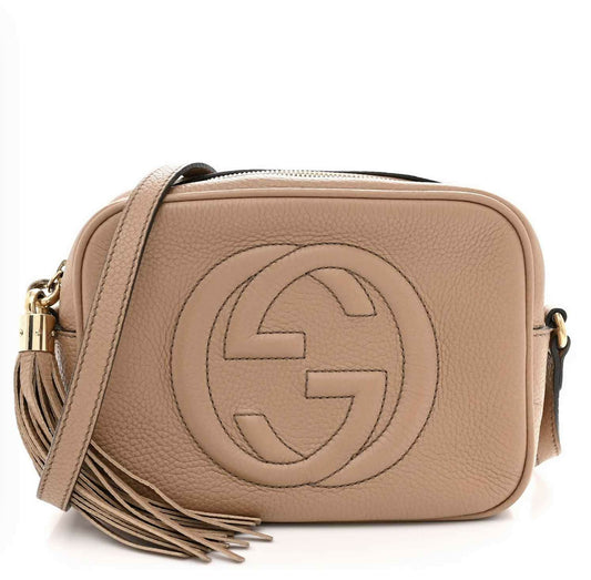 Gucci Pebbled Calfskin Small Soho Disco Bag Camelia