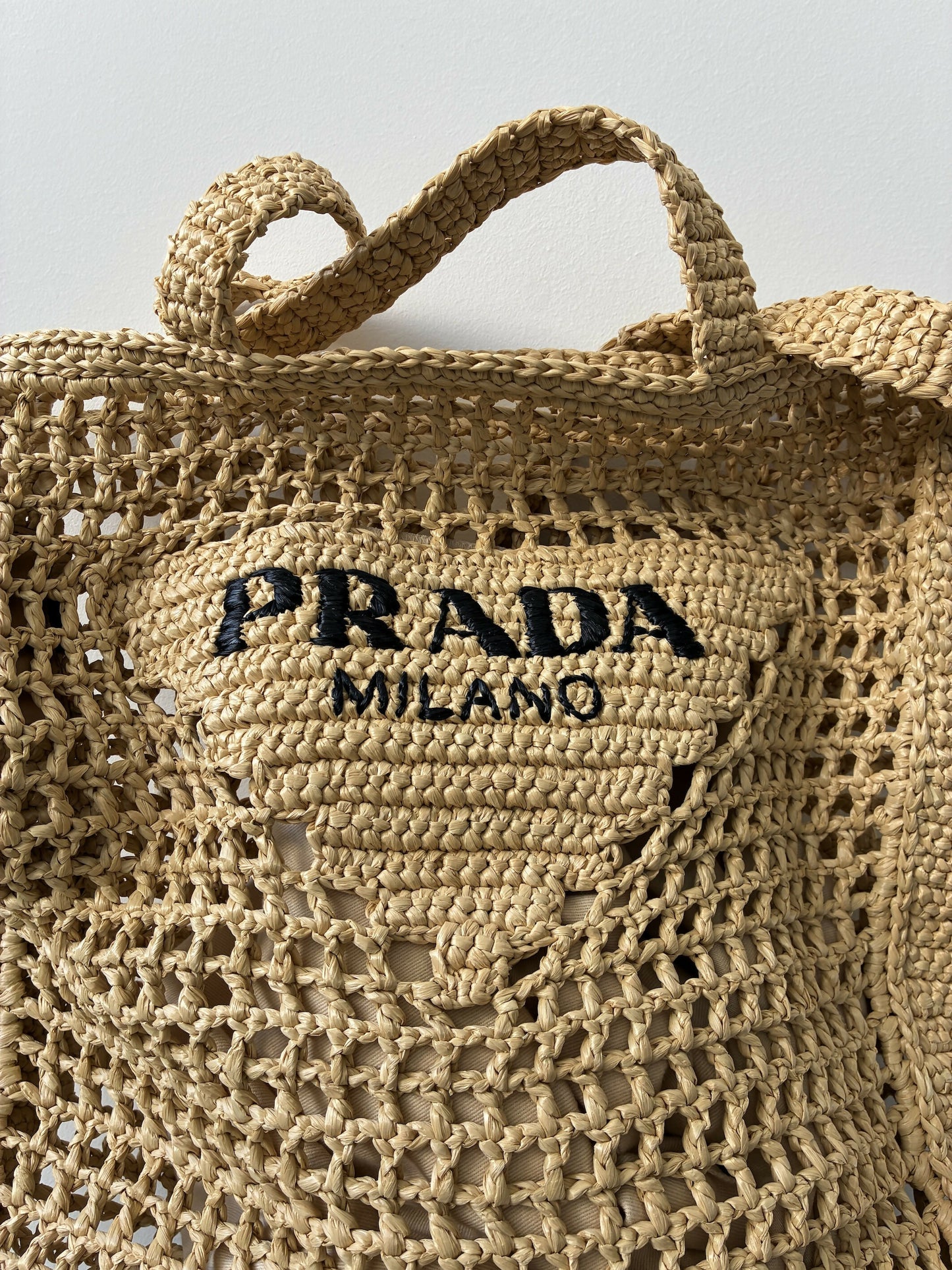 Prada Small Raffia-Effect Crochet Shopper
