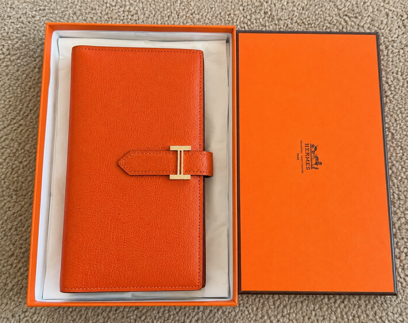 Hermès Bearn Wallet Orange Epsom Leather with Box