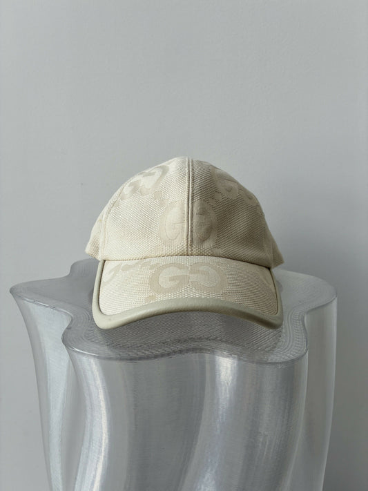 Gucci Jumbo GG Cream Canvas Baseball Cap