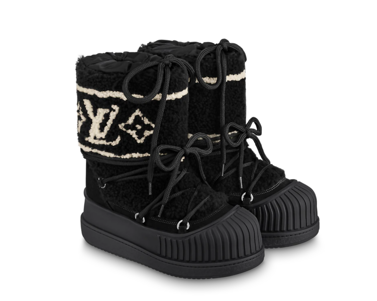 Louis Vuitton Polar Flat Half Moon Snow Boots in Black Suede