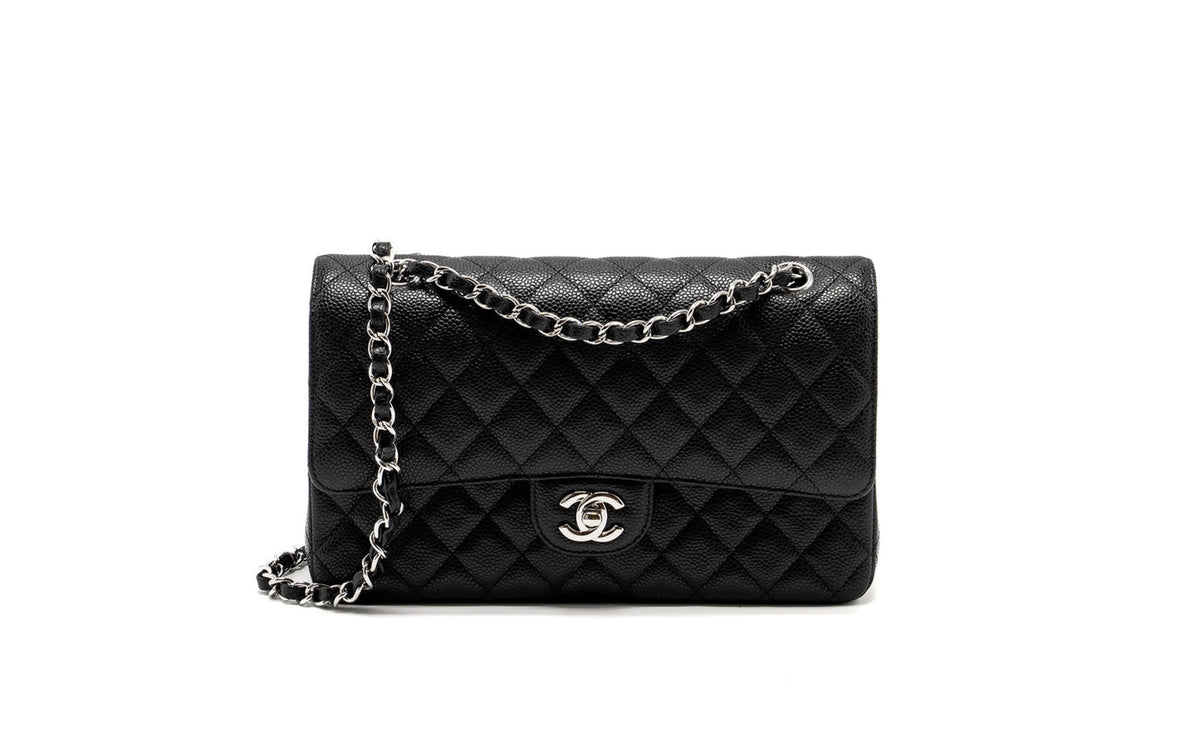 CHANEL Medium Classic Double Flap Bag Caviar Black