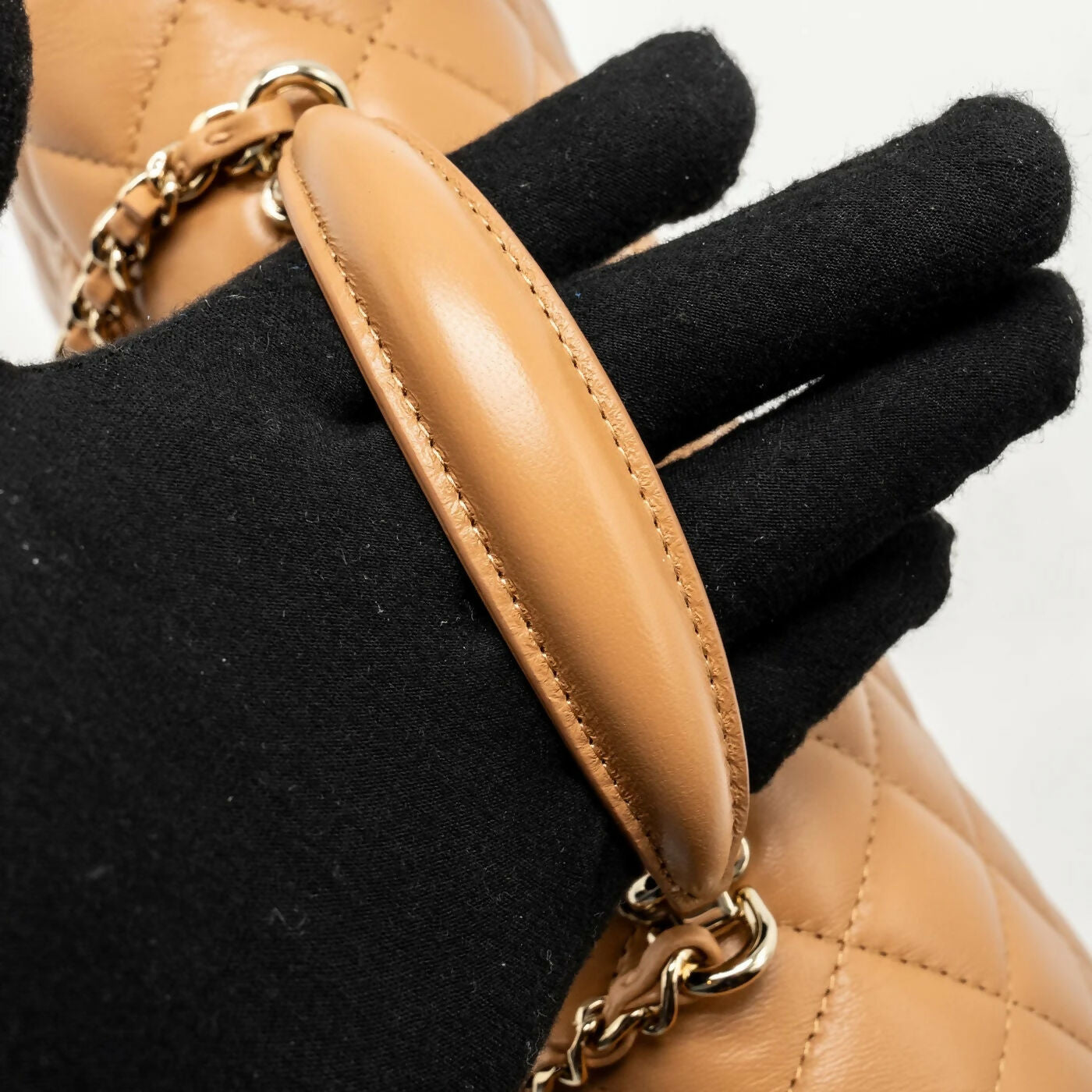 Chanel Top Handle Mini Rectangular Flap Bag Lambskin Caramel LGHW (microchip)