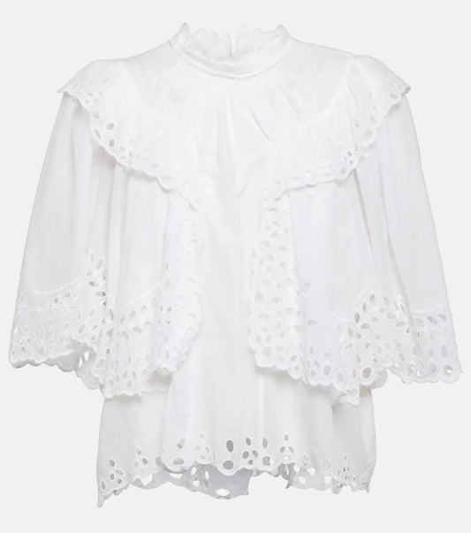 Marant Étoile Katia Ruffled Broderie-Anglaise Cotton Top