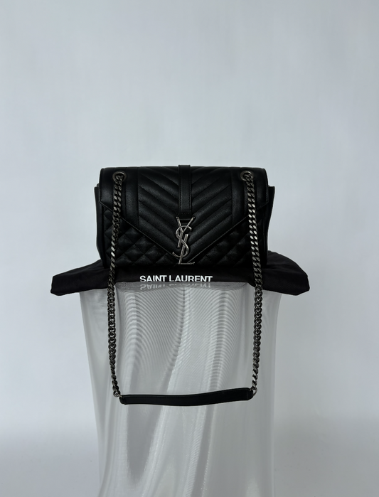 Yves Saint Laurent Medium Envelope Bag in Black Quilted Leather
