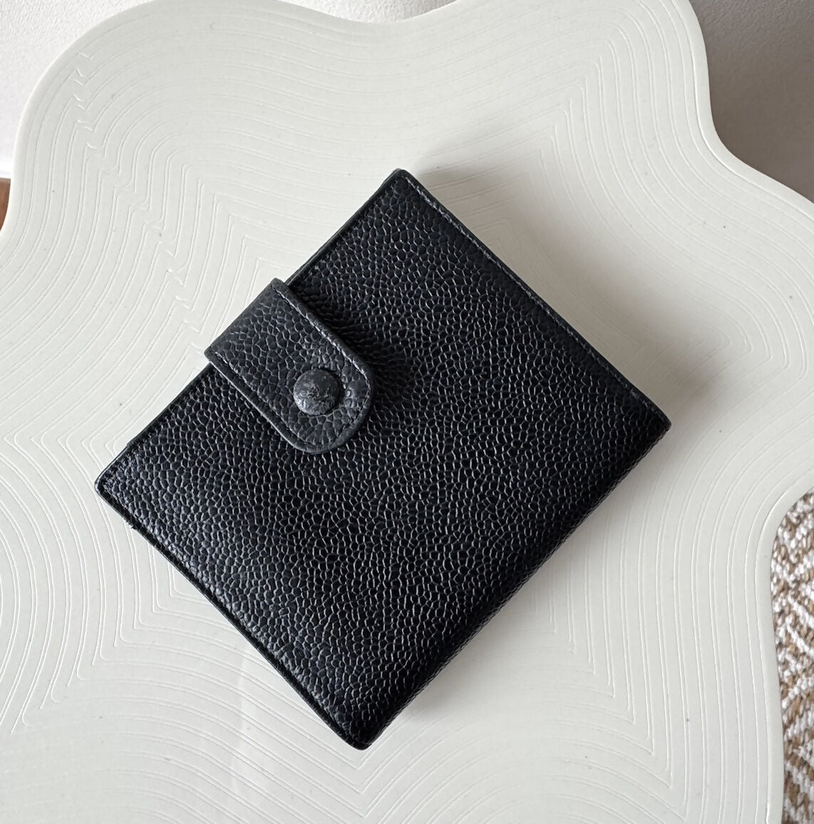CHANEL Coco Mark Caviar Leather Folded Wallet Black Vintage
