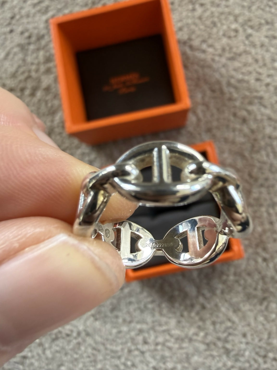 Hermès Chaine d’Ancre Enchaînée Sterling Silver Ring Size 51 - Full Set