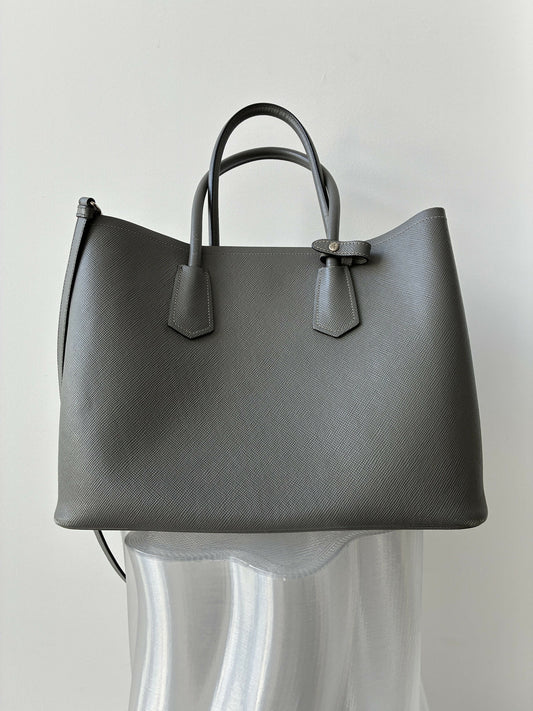Prada Medium Saffiano Cuir Double Bag in Grey Leather