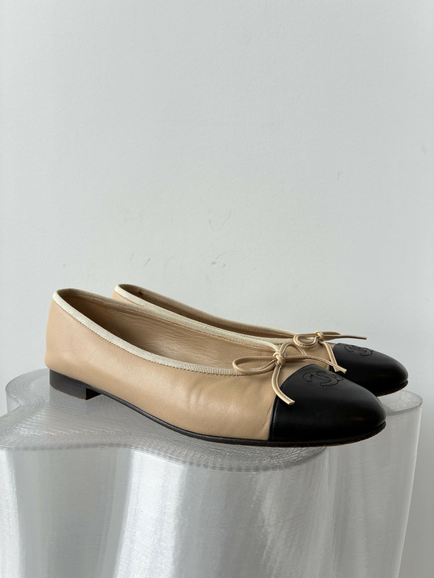 Chanel Beige & Black Ballet Flats