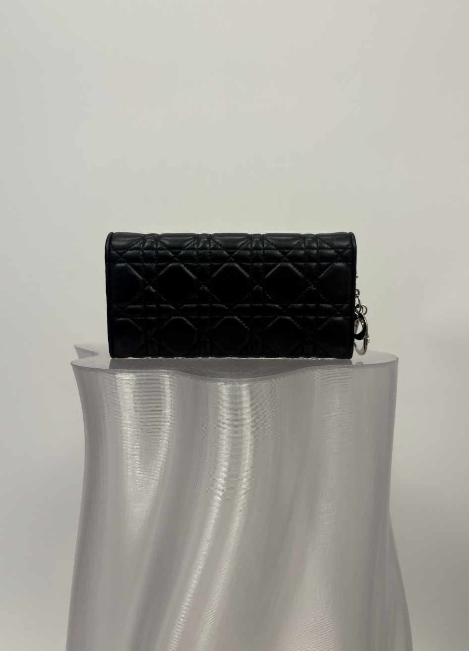 Christian Dior Lady Dior Voyageur Wallet on Chain in Black Lambskin - FULL SET