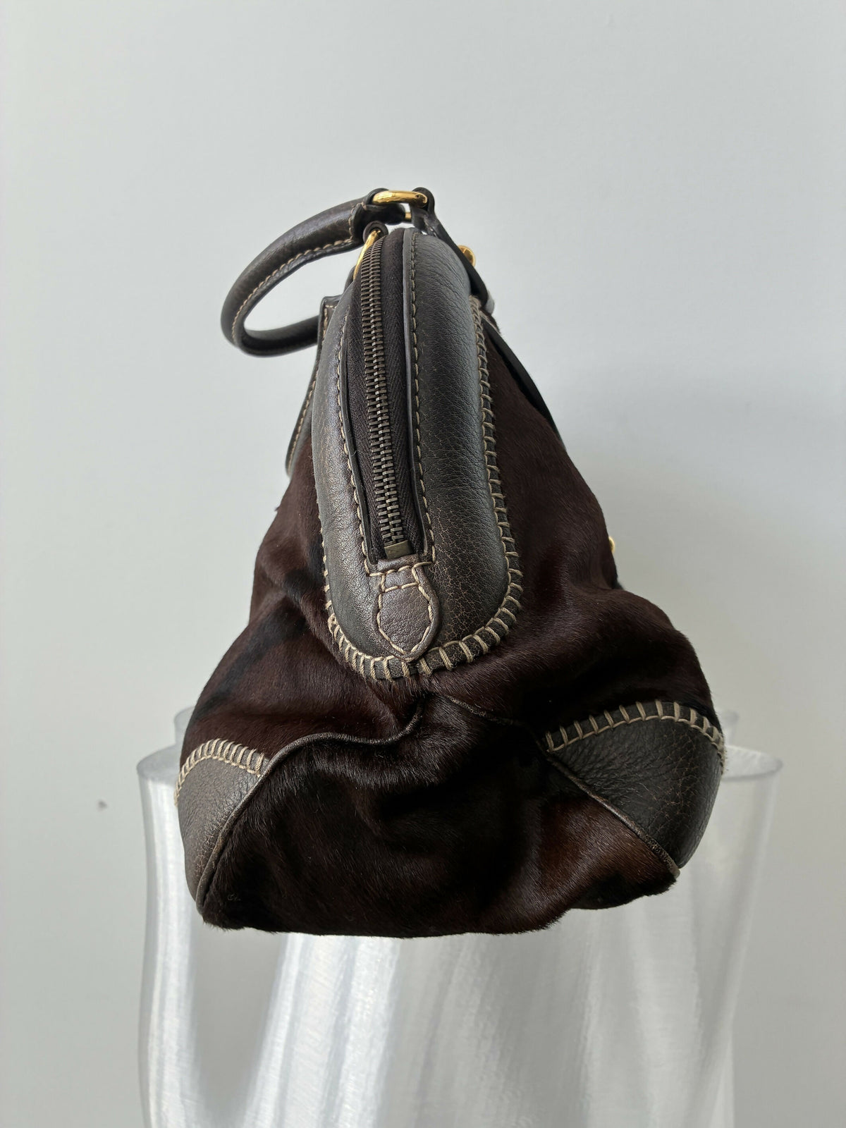 Gucci Vintage Horsebit Pony Hair Boston Bag