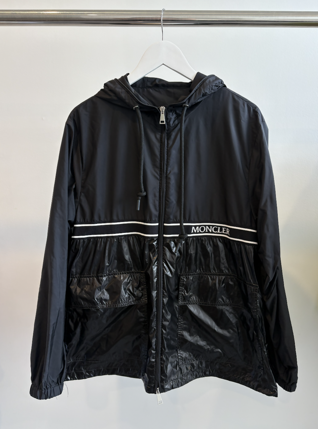 Moncler Komoe Hooded Mixed Media Jacket in Black