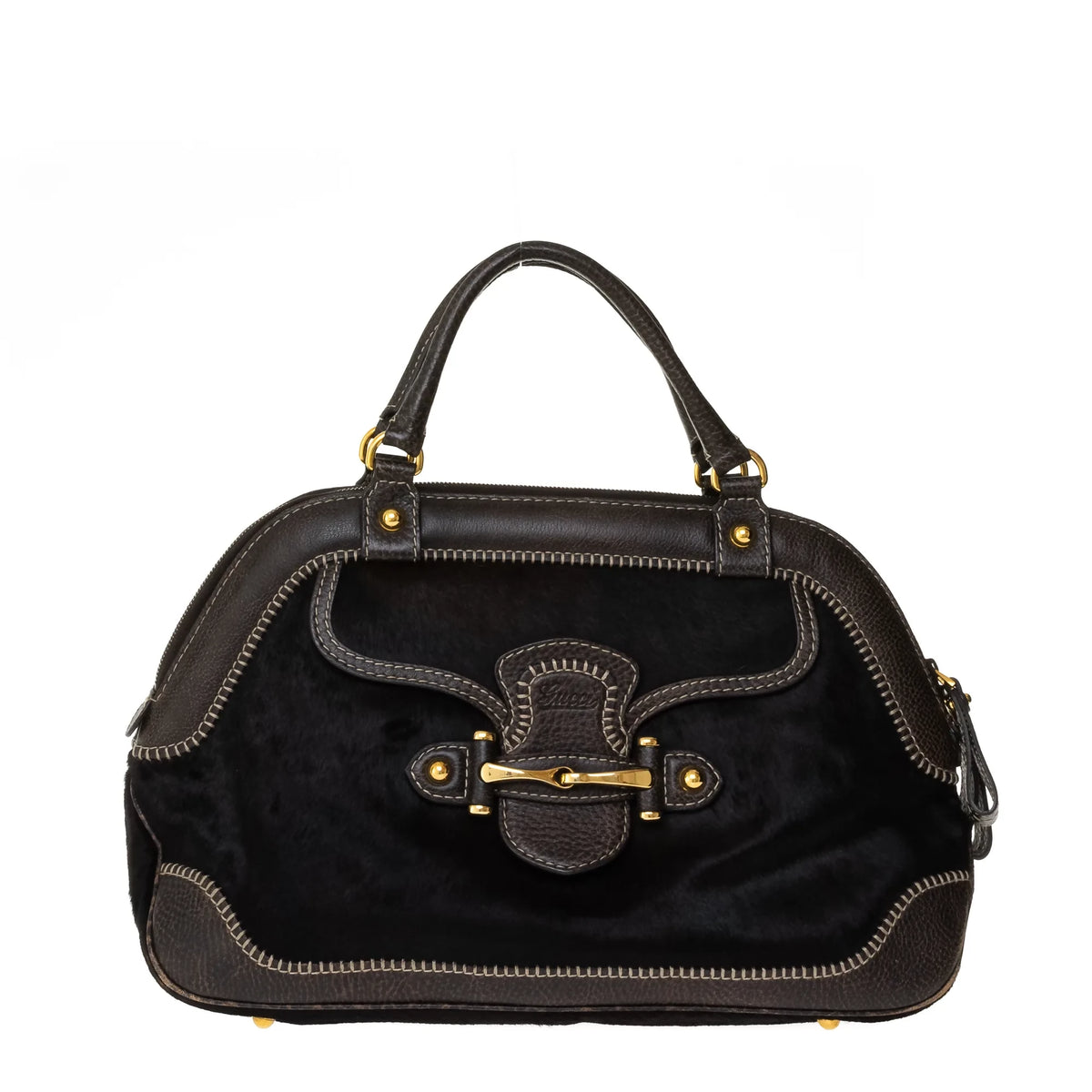 Gucci Vintage Horsebit Pony Hair Boston Bag