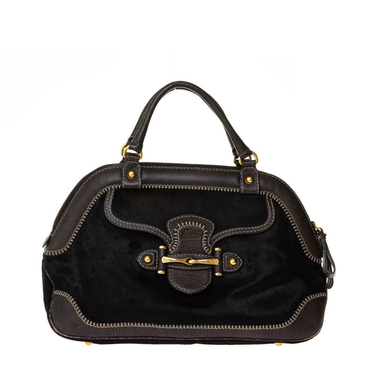 Gucci Vintage Horsebit Pony Hair Boston Bag