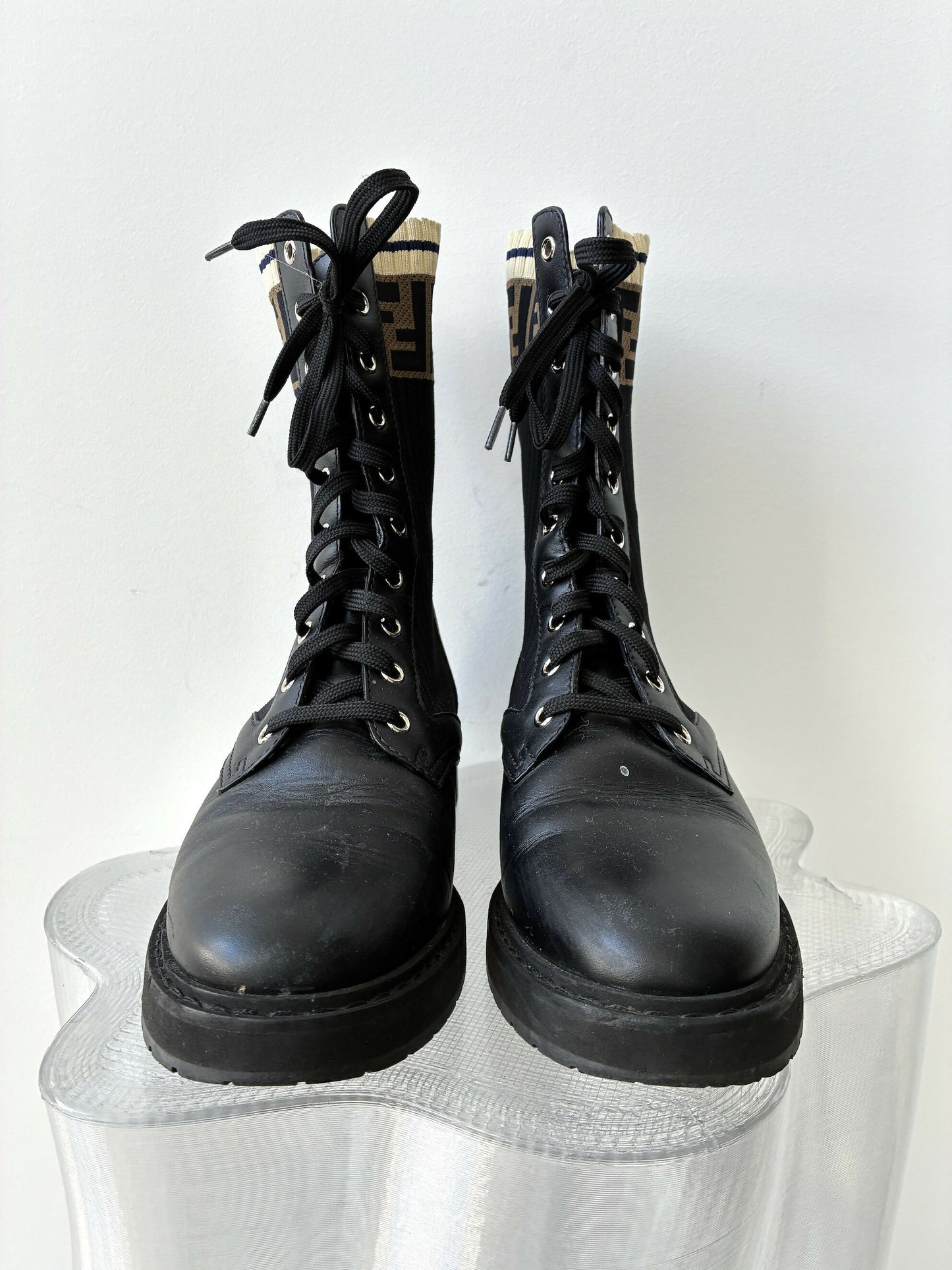 FENDI Tronchetto Knitted Combat Boots - FULL SET