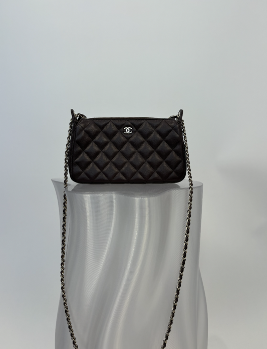 Chanel Quilted Caviar Clutch with Chain in Burgundy