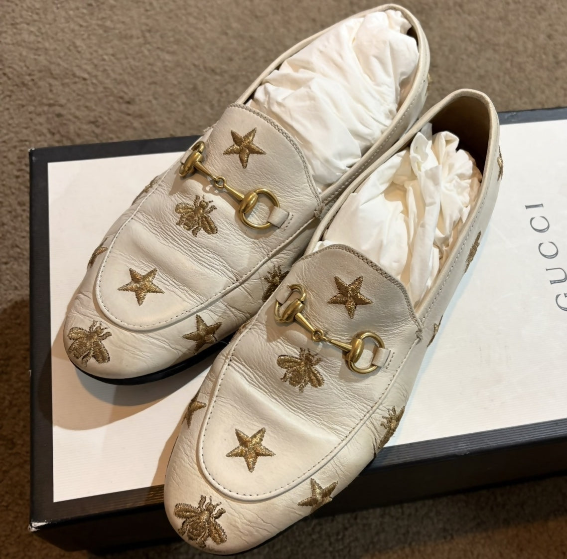 Gucci embroidered Bees and Stars Loafers