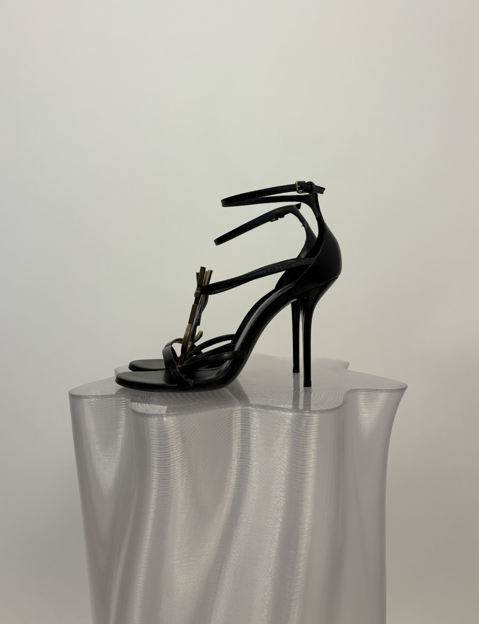 Saint Laurent Cassandra Leather Sandals with Gold-Tone YSL Monogram