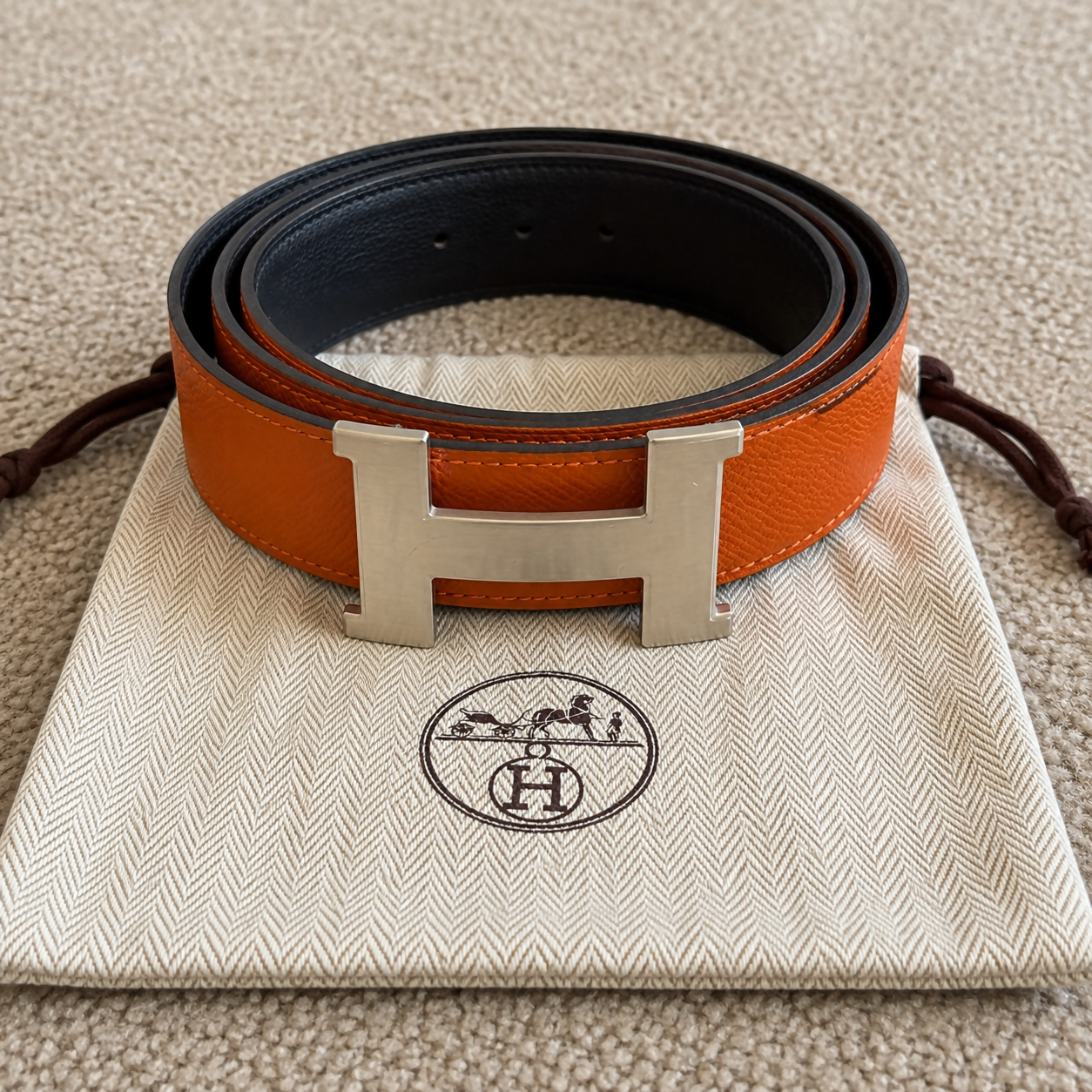 Hermès Constance H Belt Reversible Epsom leather in Orange and Black