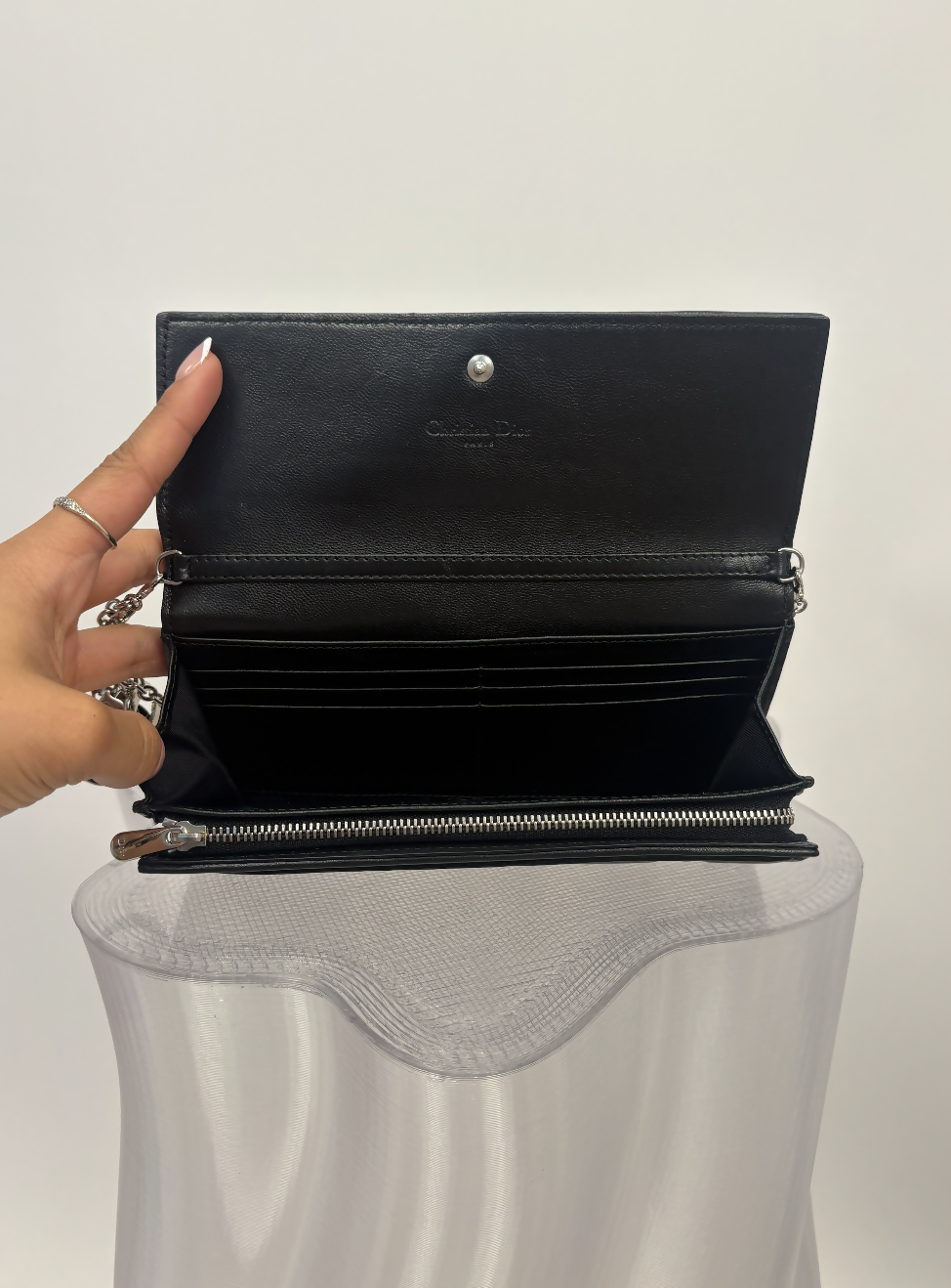 Christian Dior Lady Dior Voyageur Wallet on Chain in Black Lambskin - FULL SET