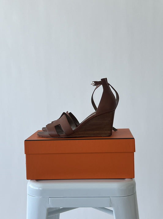 HERMES Calfskin Legend Wedge Sandals