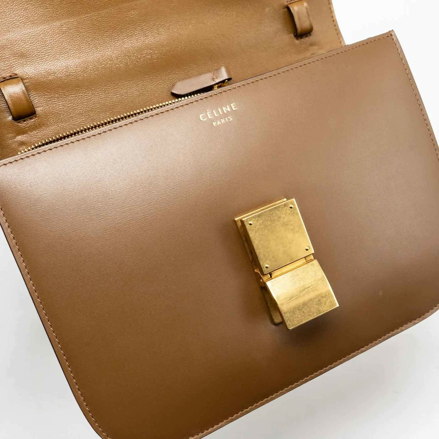 CELINE Medium Classic Box Bag Calfskin Camel