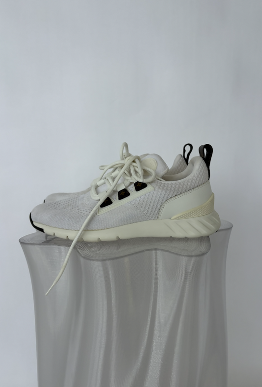 Louis Vuitton “Aftergame” Lace-Up Sneakers in White Knit Fabric & Leather