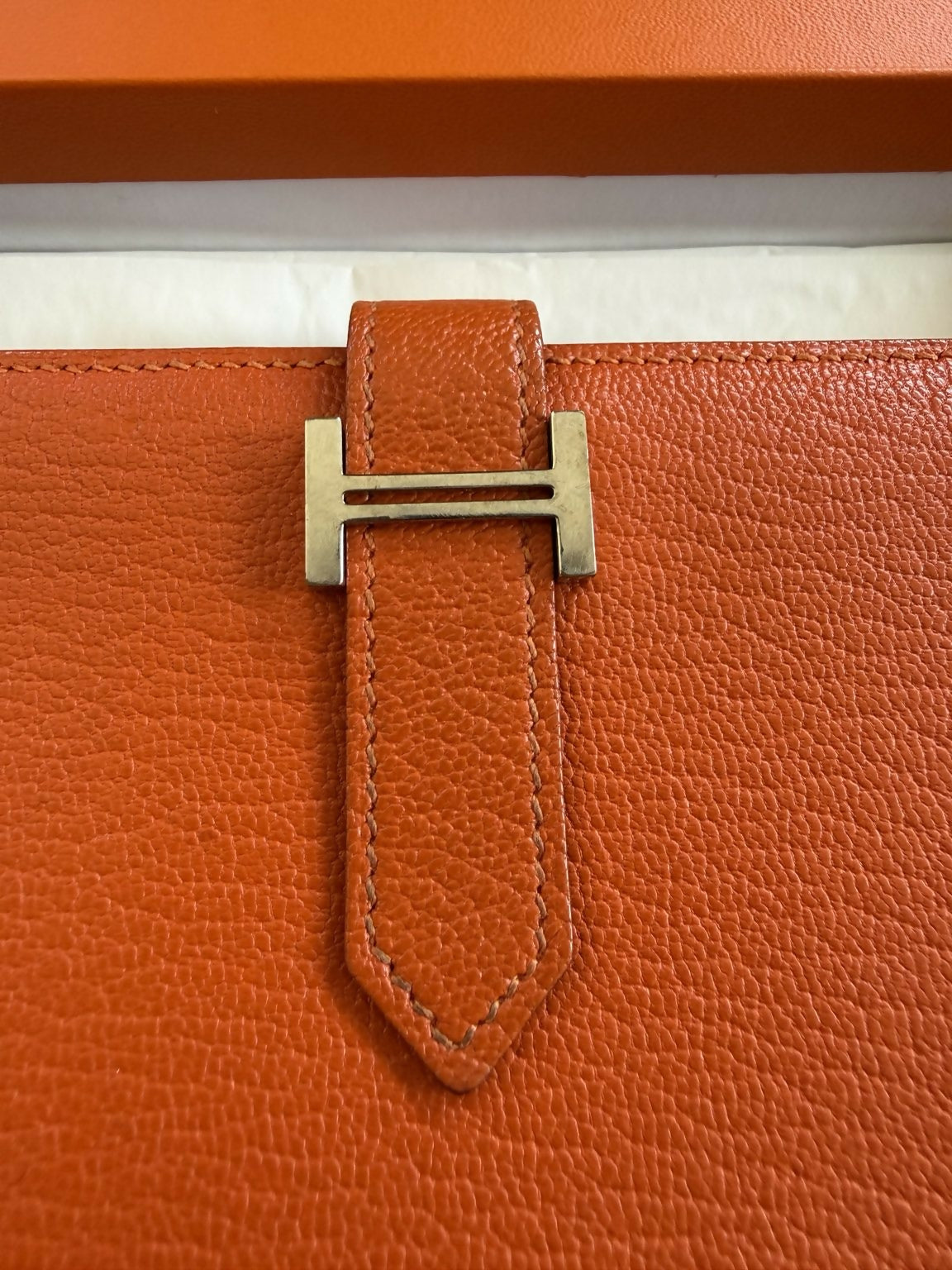 Hermès Bearn Wallet Orange Epsom Leather with Box