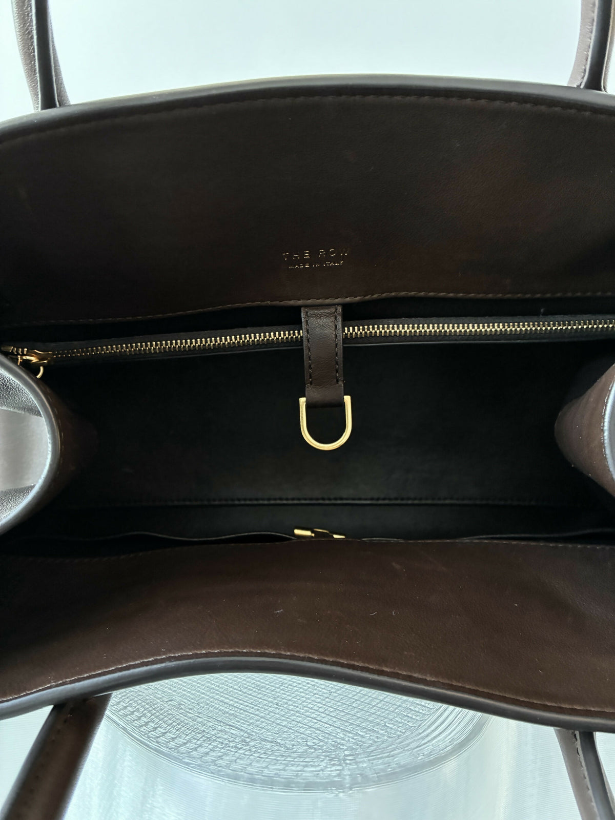 The Row East-West Margaux Dark Brown Leather Bag