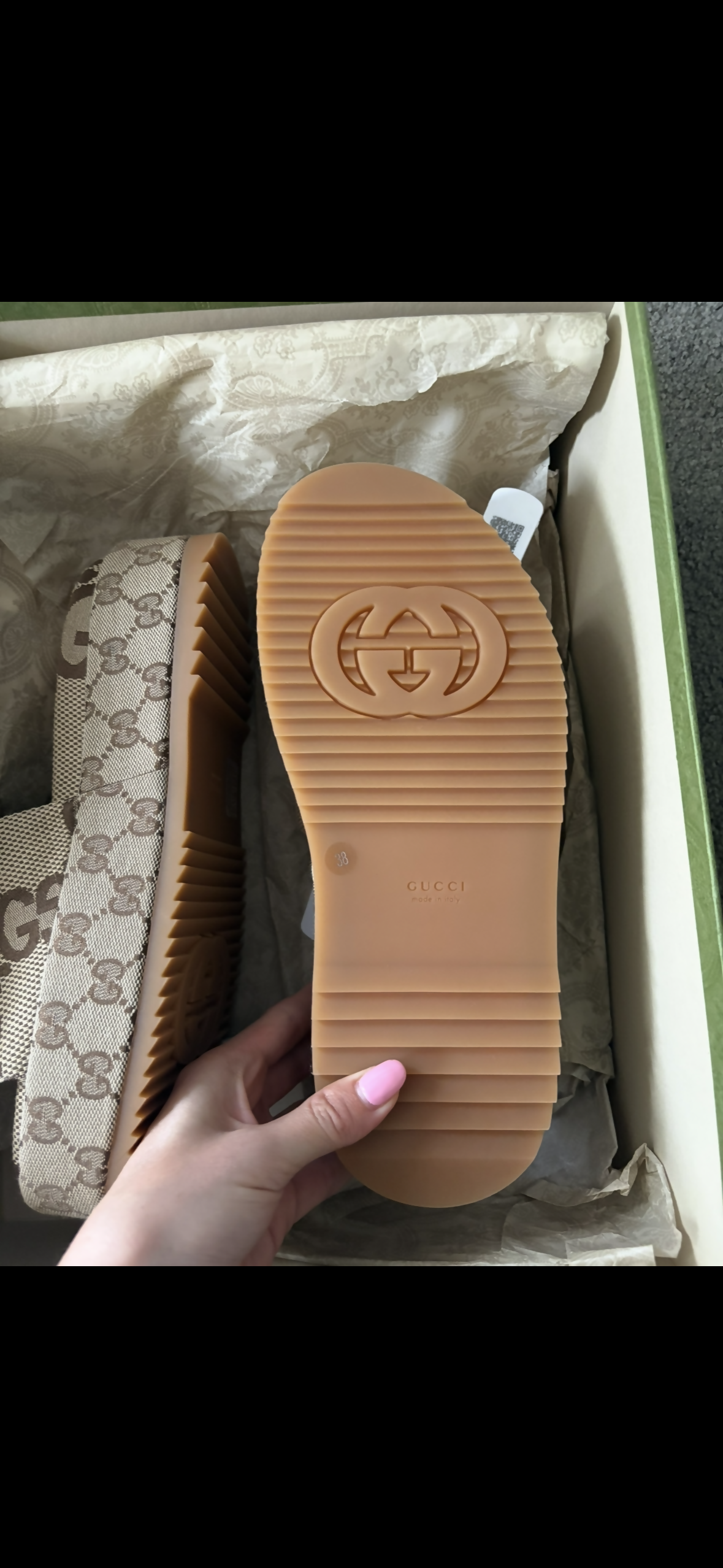 Gucci GG Lame Platform Slide Sandal 'Camel Monogram - FULL SET