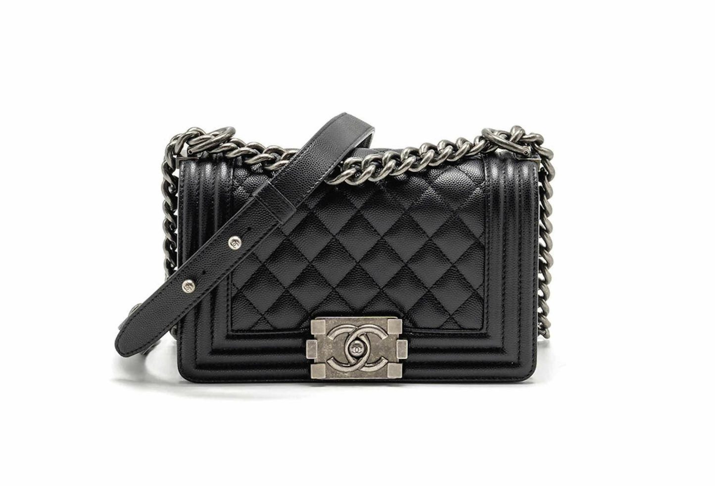 Chanel Small Boy Bag Caviar Black SHW (Microchip)