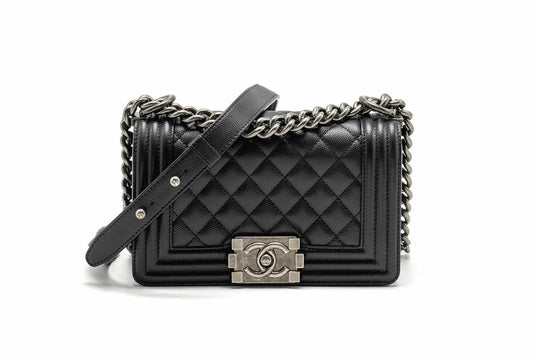 Chanel Small Boy Bag Caviar Black SHW (Microchip)