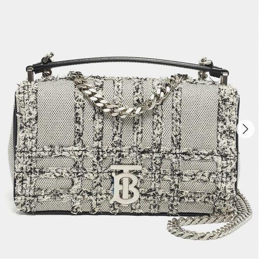 Burberry White/Black Needle Punch Check Canvas Small Lola Shoulder Bag