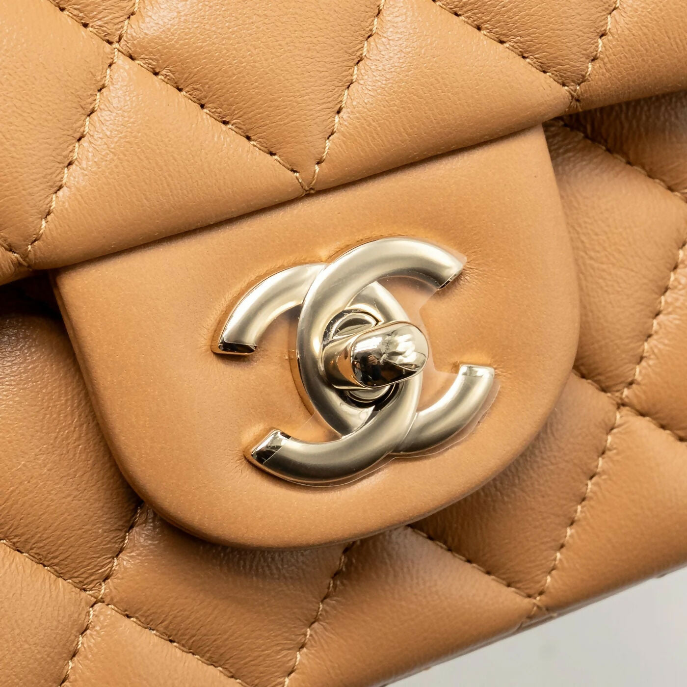 Chanel Top Handle Mini Rectangular Flap Bag Lambskin Caramel LGHW (microchip)