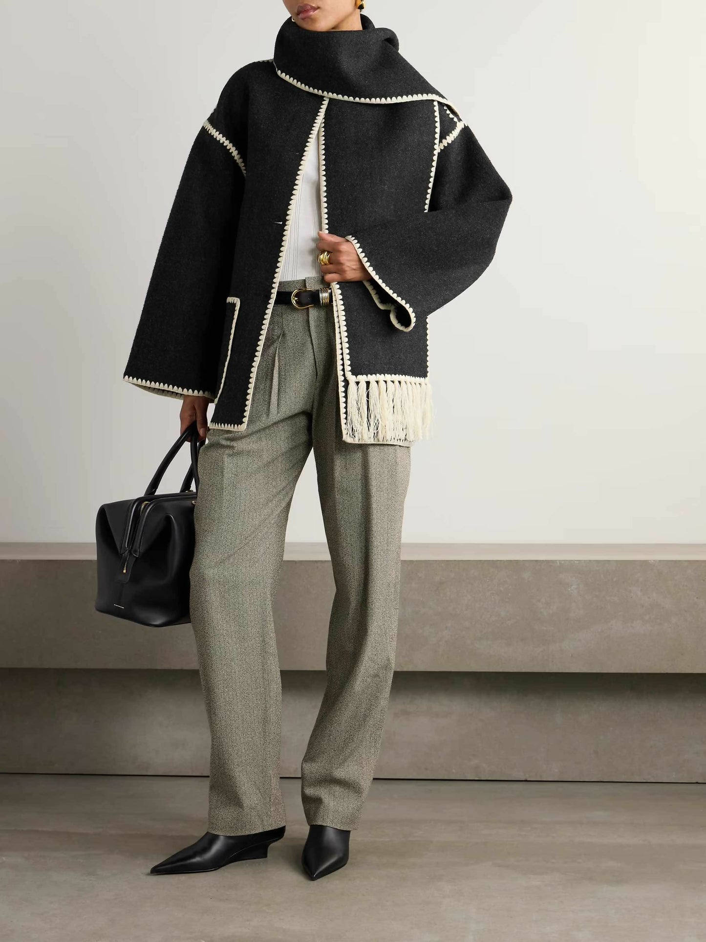 Totême Embroidered scarf jacket dark grey mélange