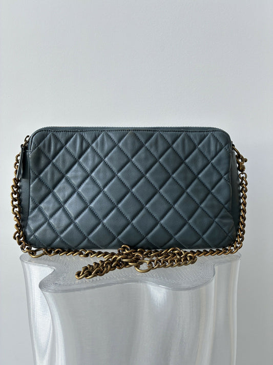 Chanel Matelassé Chain Shoulder Bag in Blue Leather