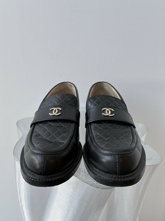 Chanel Black Quilted Leather Loafers - FULL SET