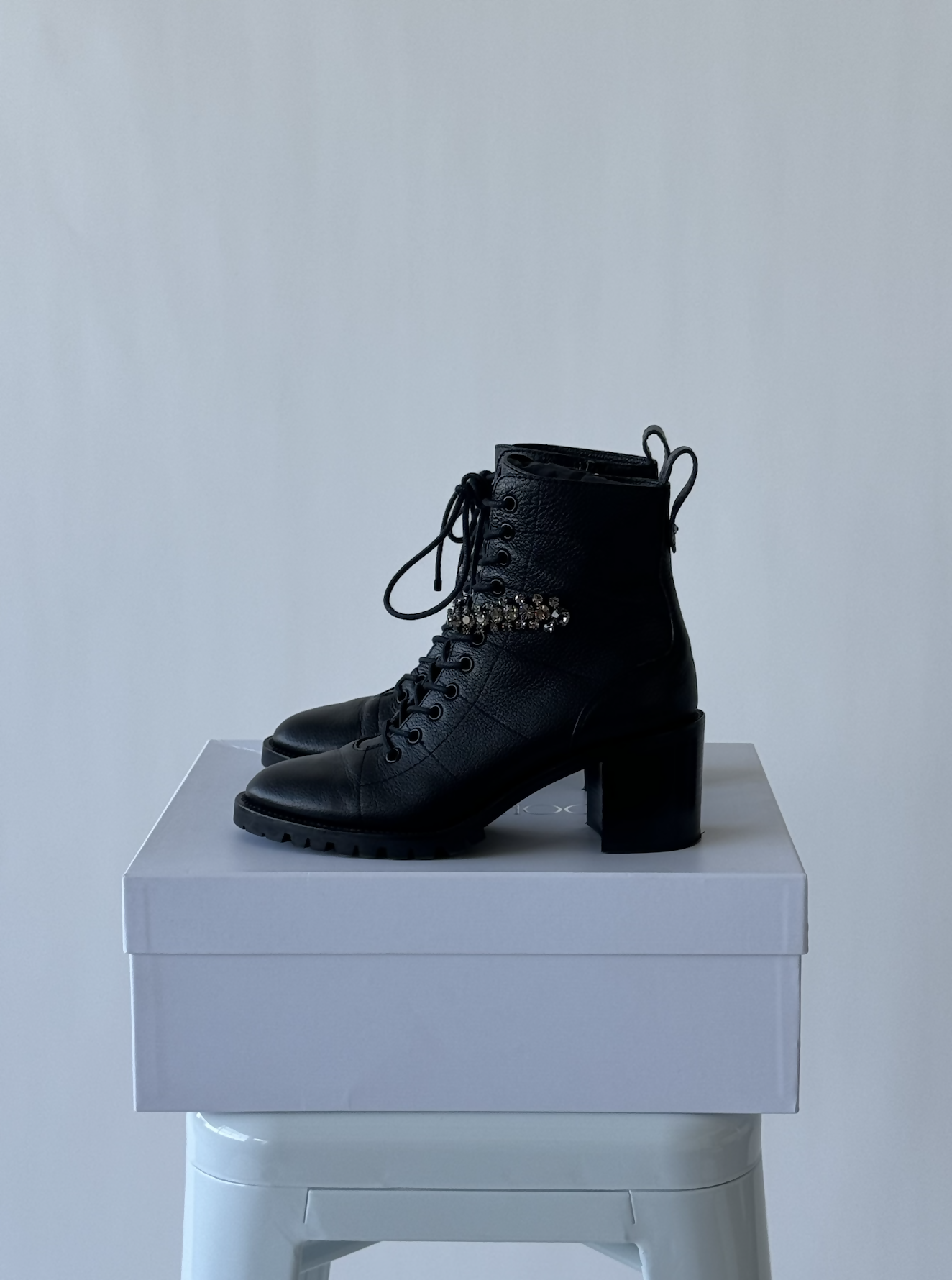 Jimmy Choo Black lace up bejewelled strap boots - FULL SET