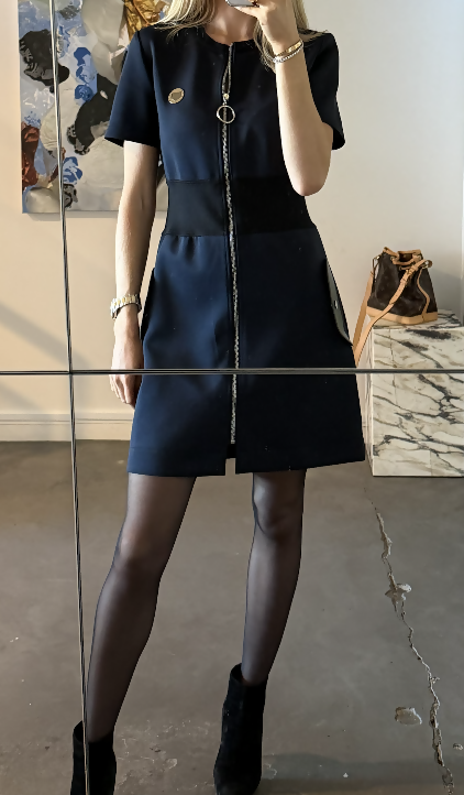 Louis Vuitton Black & Navy Short Sleeve Dress