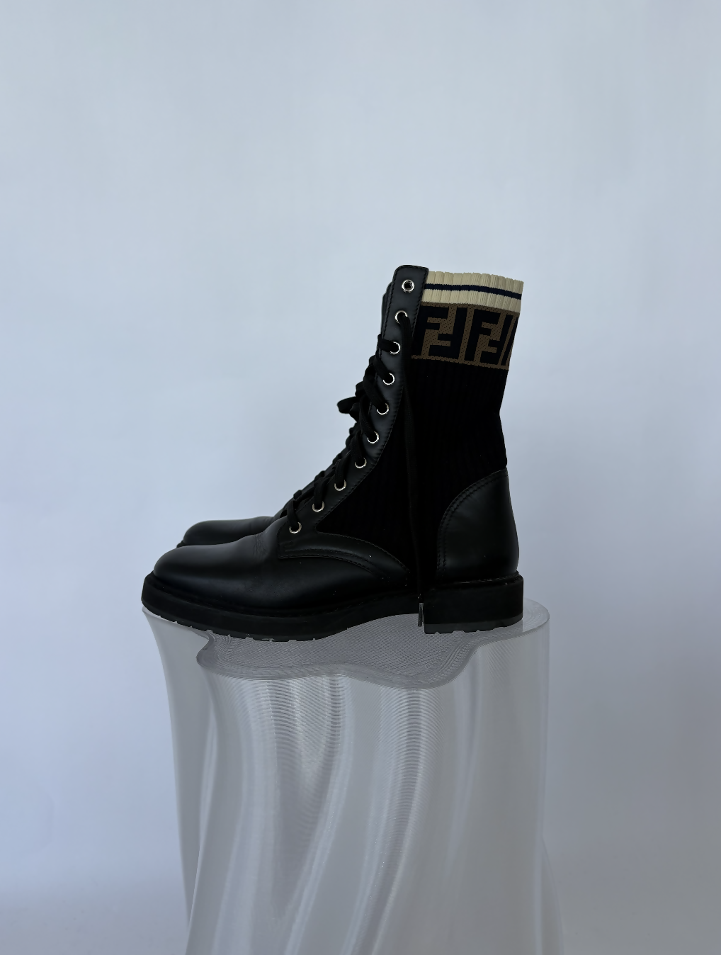 FENDI Tronchetto Knitted Combat Boots - FULL SET