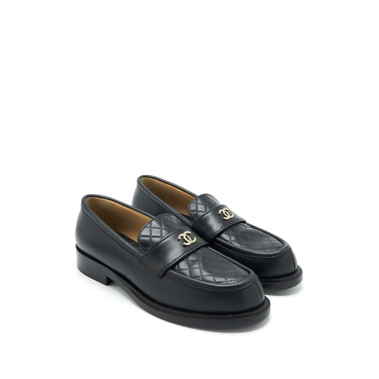 Chanel Black Quilted Leather Loafers - FULL SET