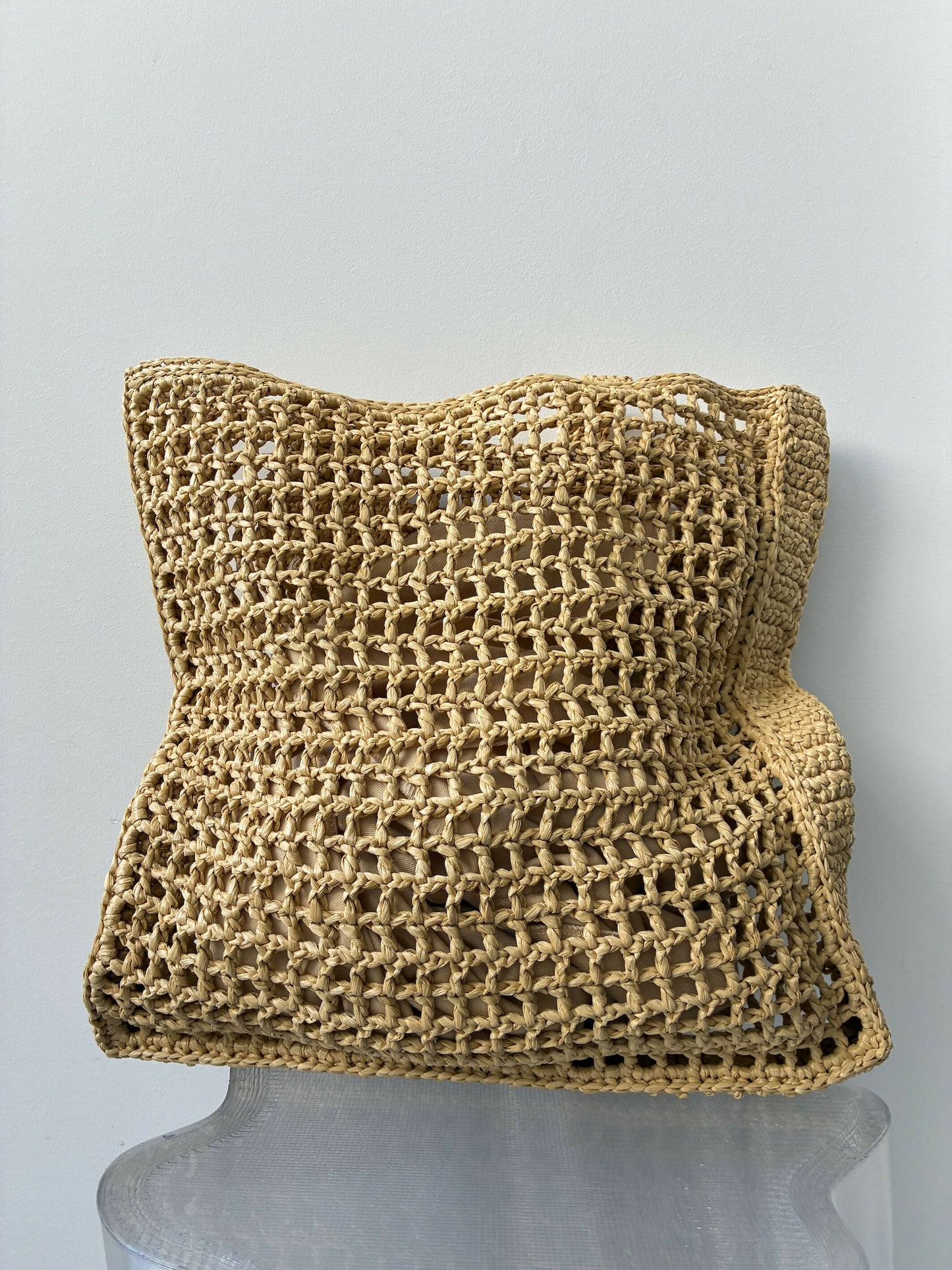 Prada Small Raffia-Effect Crochet Shopper
