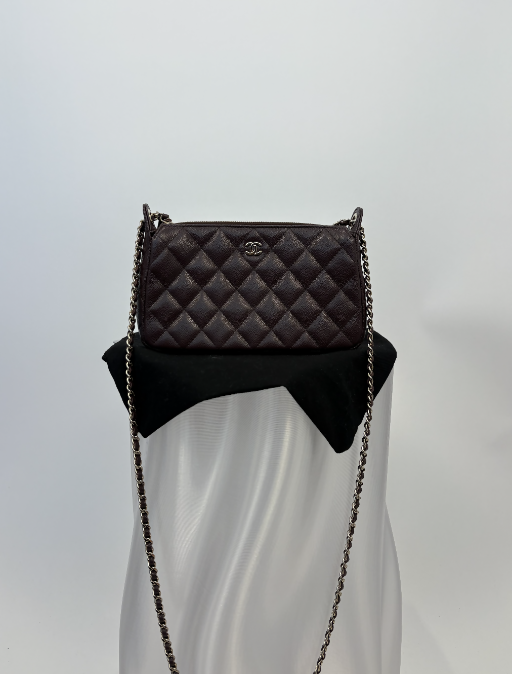 Chanel Quilted Caviar Clutch with Chain in Burgundy