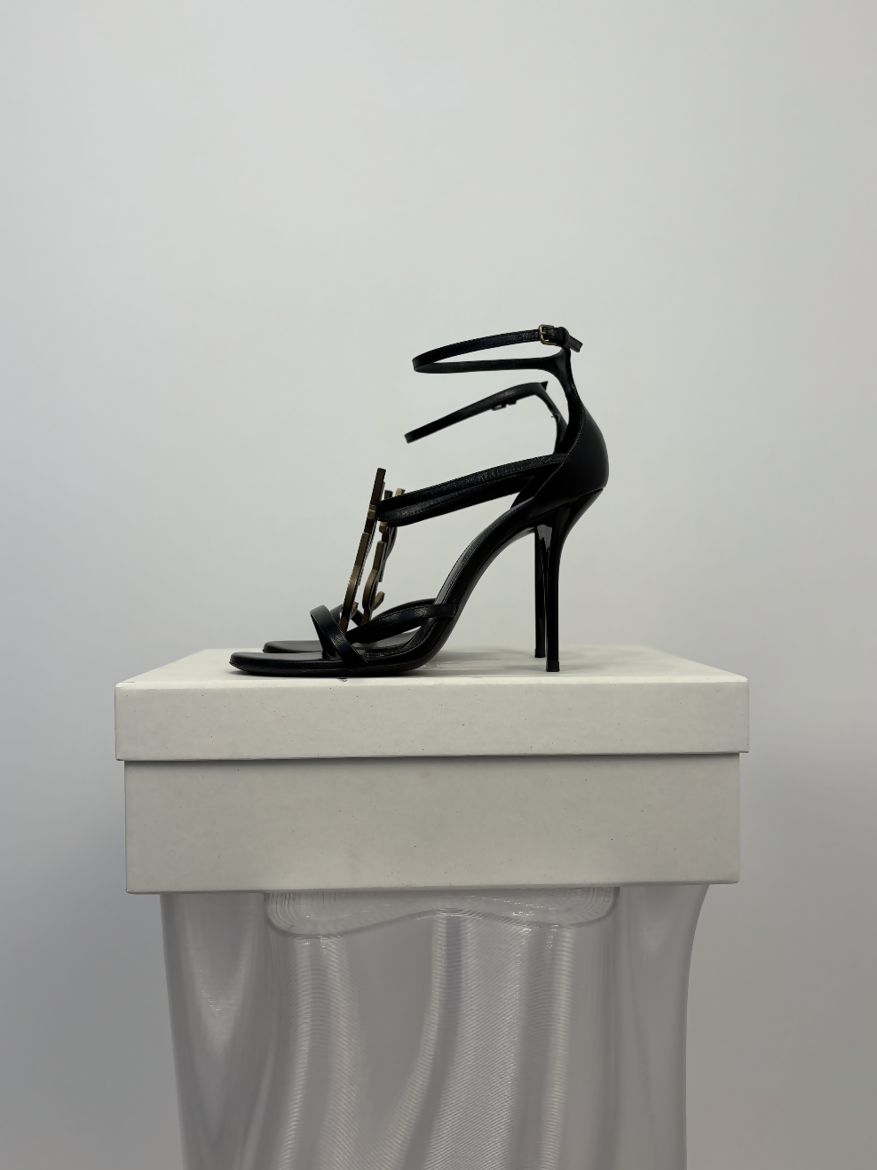 Saint Laurent Cassandra Leather Sandals with Gold-Tone YSL Monogram